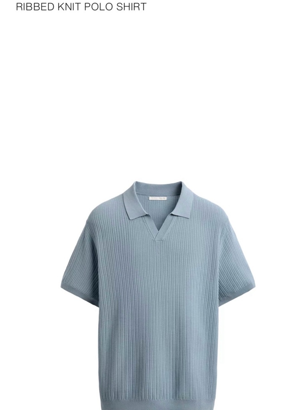 Zara - Mens - Ribbed Knit Polo Shirt - Light Blue- Large